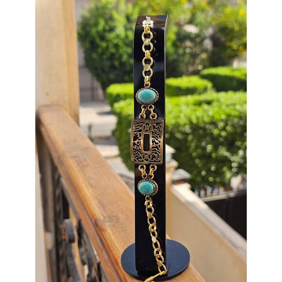 Handmade Turquoise & Arabic Engraving Bracelet - Picture 3 of 7